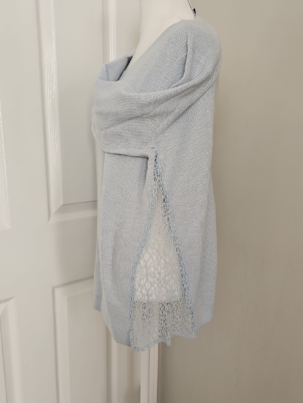 H by Halston Wool Blend Sweater Lace Side Panel Light Blue Size S EUC - Picture 5 of 9